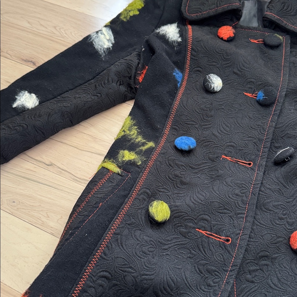 Vintage-Abstract Fuzzy Inlay Pieced Jacket Coat-Y2K-S - Picture 4 of 8